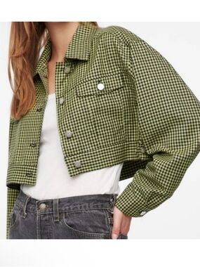 Capulet Green and Black Gingham Cropped Trucker Jacket Size XS